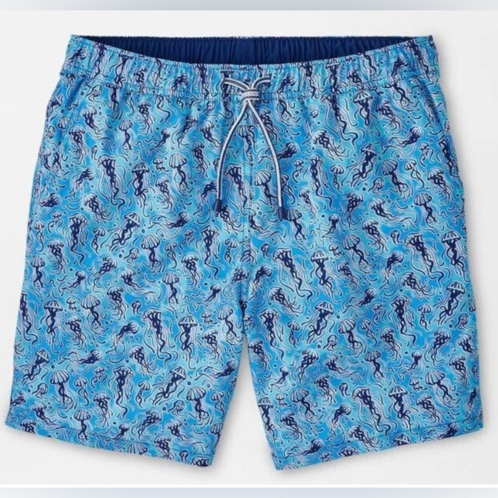Peter Millar Swim Trunks Men’s Sz L Jellyfish Print Blue Seaside $100